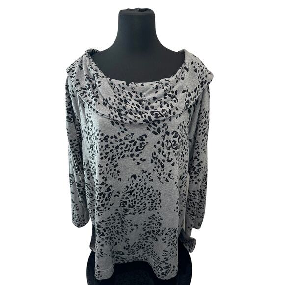CHICO’S | Zenergy Gray Cheetah Print Cowl Neck Top | Size 2 Large - Picture 2 of 6